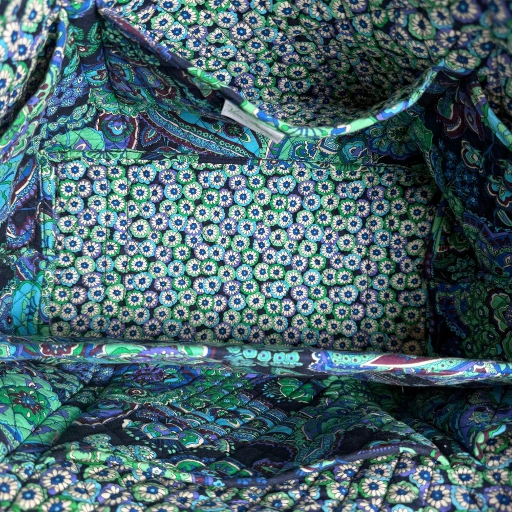 Vera Bradley Quilted Tote Bag Emerald Paisley Print Top Zip Shoulder Bag - Picture 9 of 12